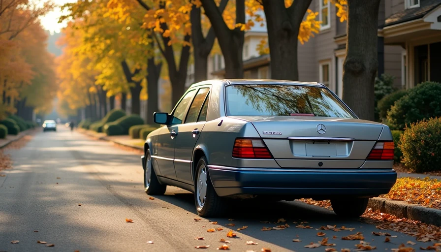 Classic 1980s BMW with small grille next to modern BMW with oversized grille and question mark